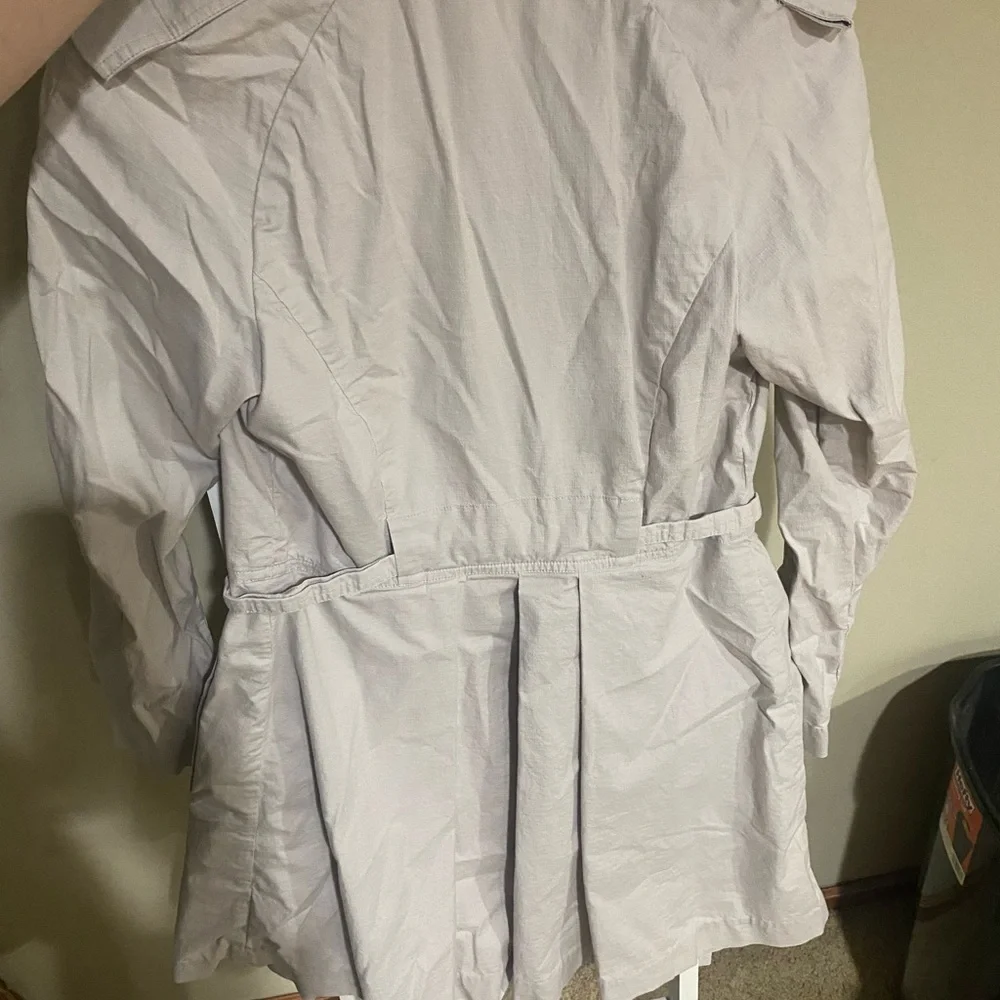 Cabi Tanner Trench Coat Gray Blue Cotton Linen Size XS - Picture 4 of 4